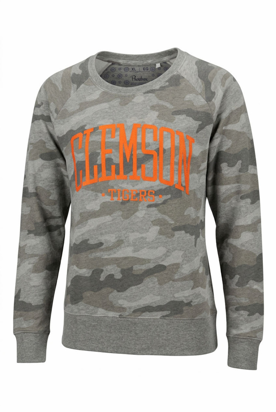 Pressbox Clemson Tigers Women's Camo Crewneck Sweatshirt
